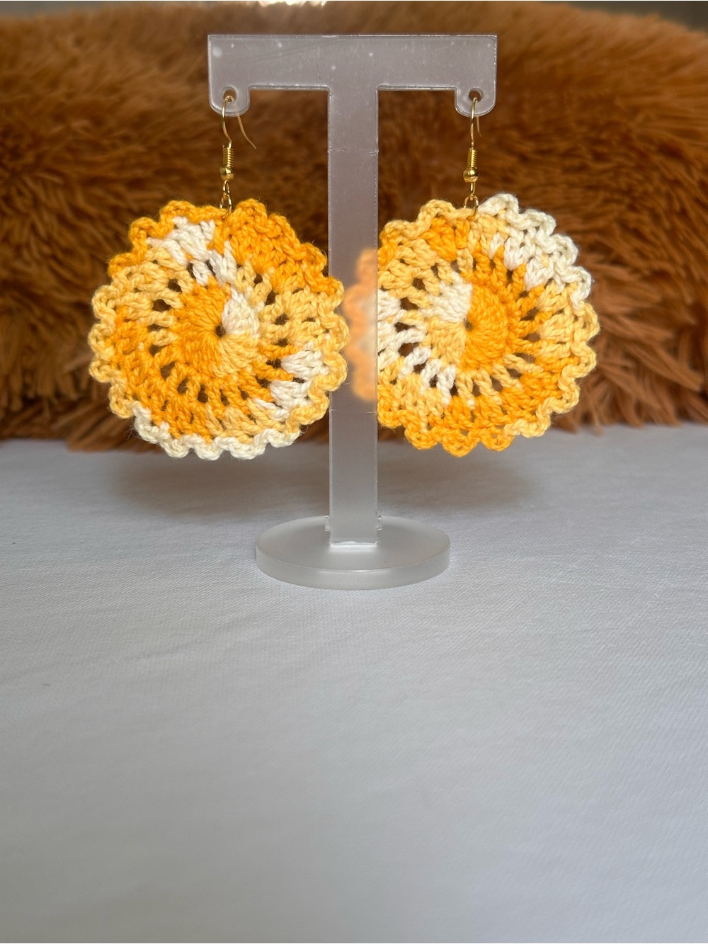 Handmade Yellow Crochet Circle Earrings - Women Jewelry